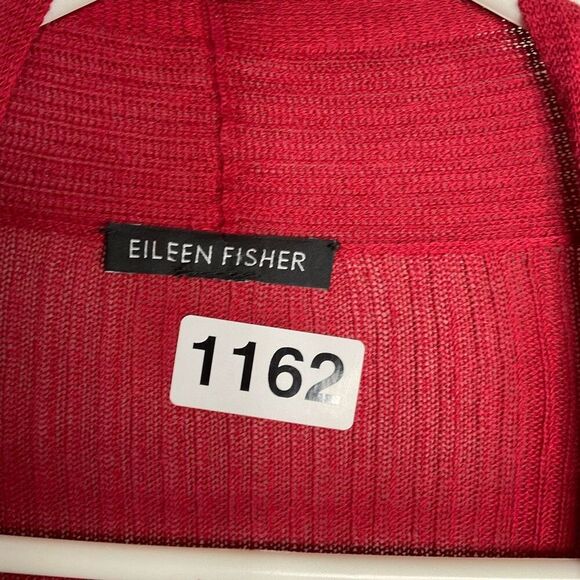 Eileen Fisher Cardigan Top Women Medium Burgundy Open Front  Italian Yarn Ribbed - Picture 3 of 6